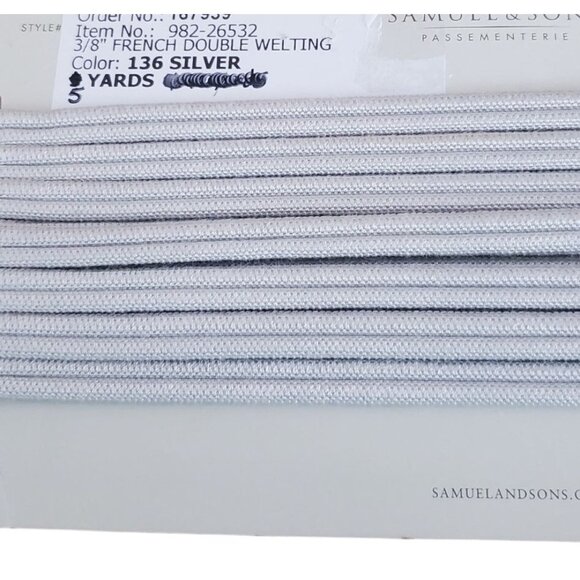 Samuel & Son 5 Yards 3/8" Silver French Piping Double Welting Trim Discontinued - Picture 4 of 5